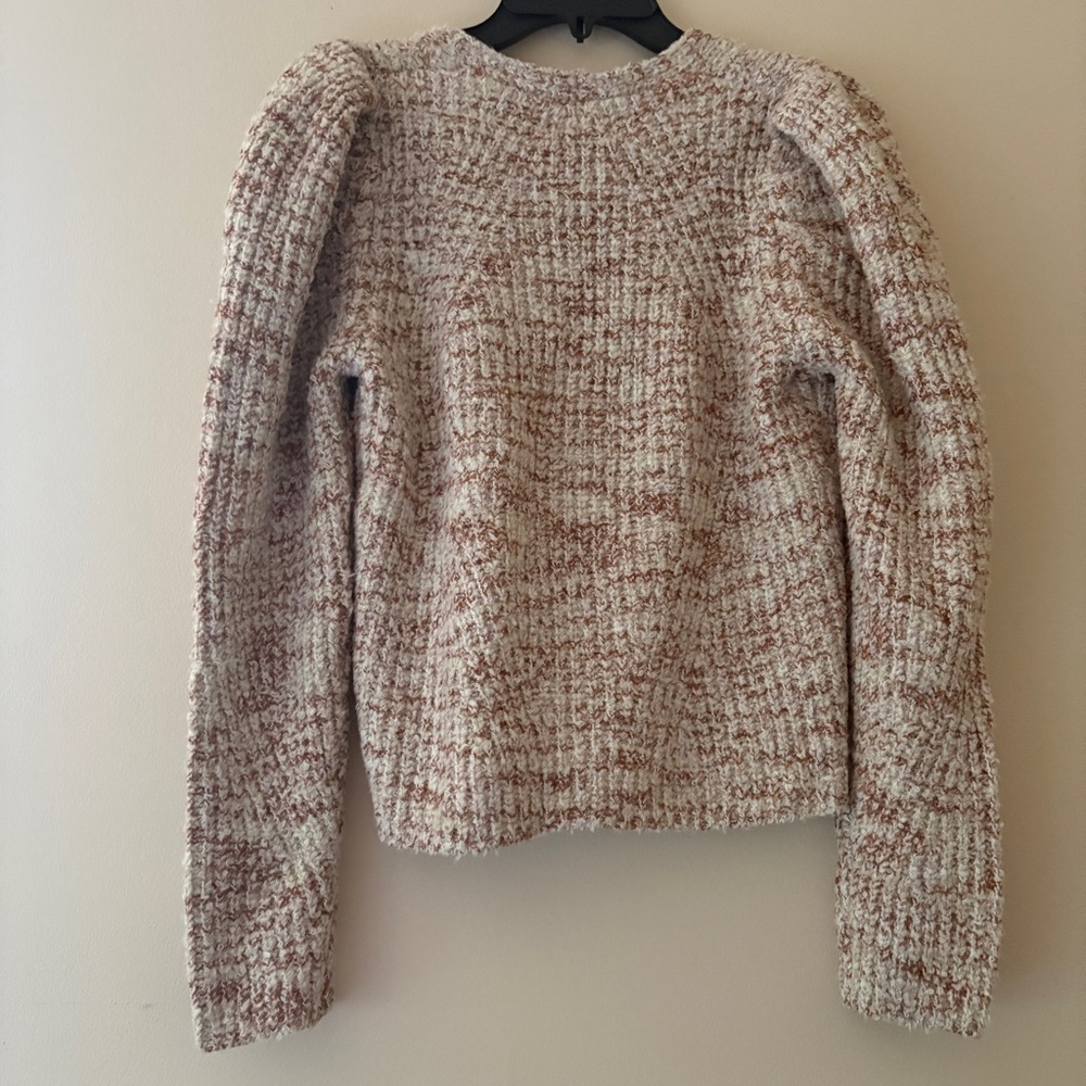 Universal Thread S Cream Rust Marled Chenille Puff Sleeve V Neck Sweater - Picture 2 of 4